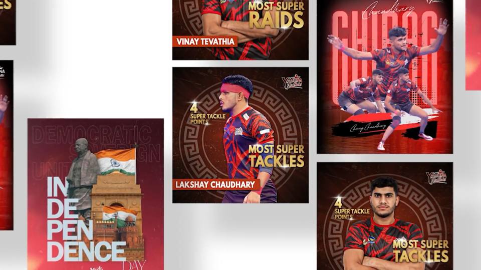 Kabaddi player creatives in red, with an Independence Day design